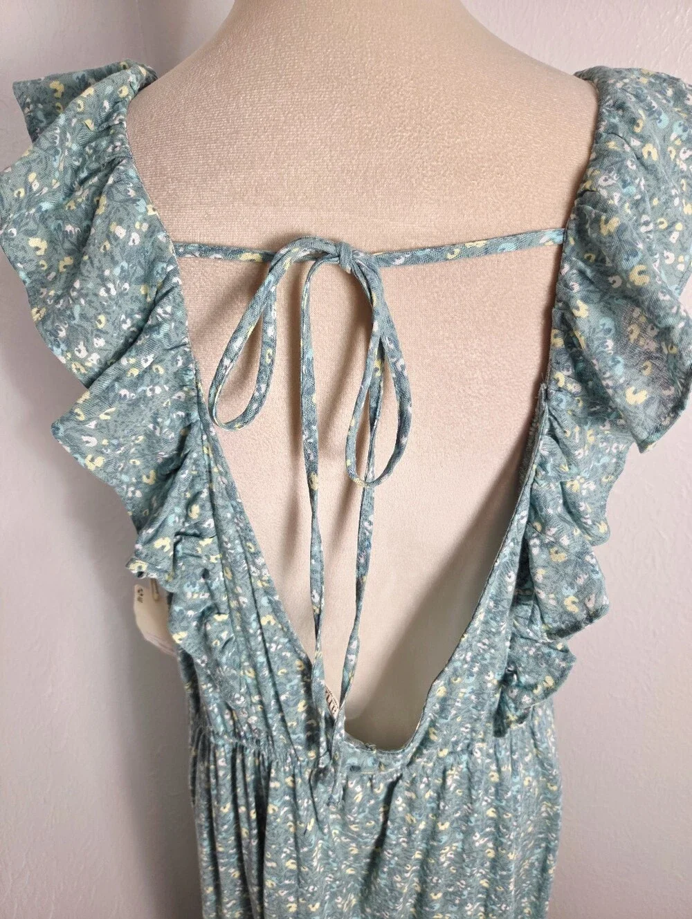 a.n.a Teal, Green & Yellow Floral Ruffled Tie in Back Maxi Dress, Size XXL, NWT - Picture 9 of 12